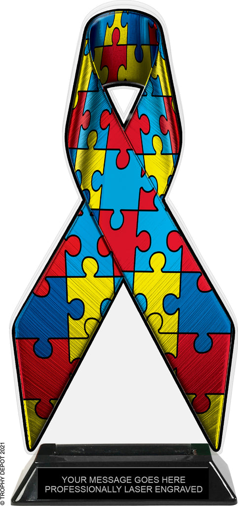 Autism Awareness Ribbon Colorix-T Acrylic Trophy - 10 inch [TACR10-RBN-ASD-Q]