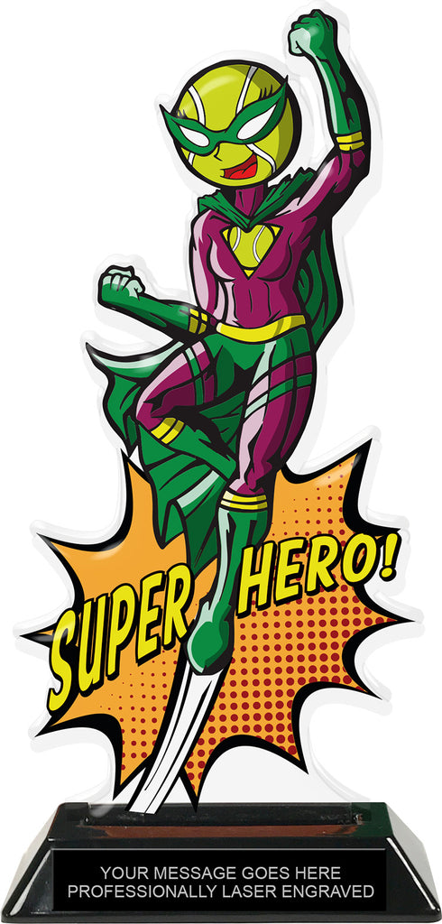 Tennis Female Super Hero Acrylic Trophy- 10 inch [TACR10-SH-TNF-Q]