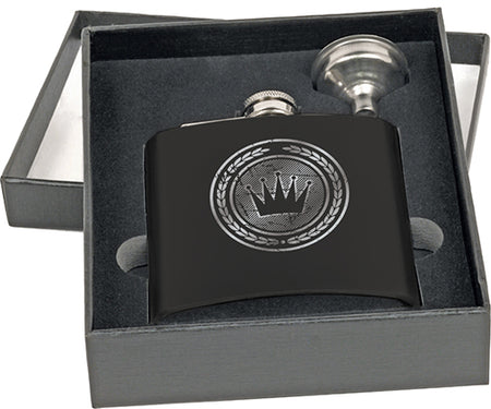 6 oz. Matte Black Flask Set in Black Presentation Box [FLSKSETJ-672]