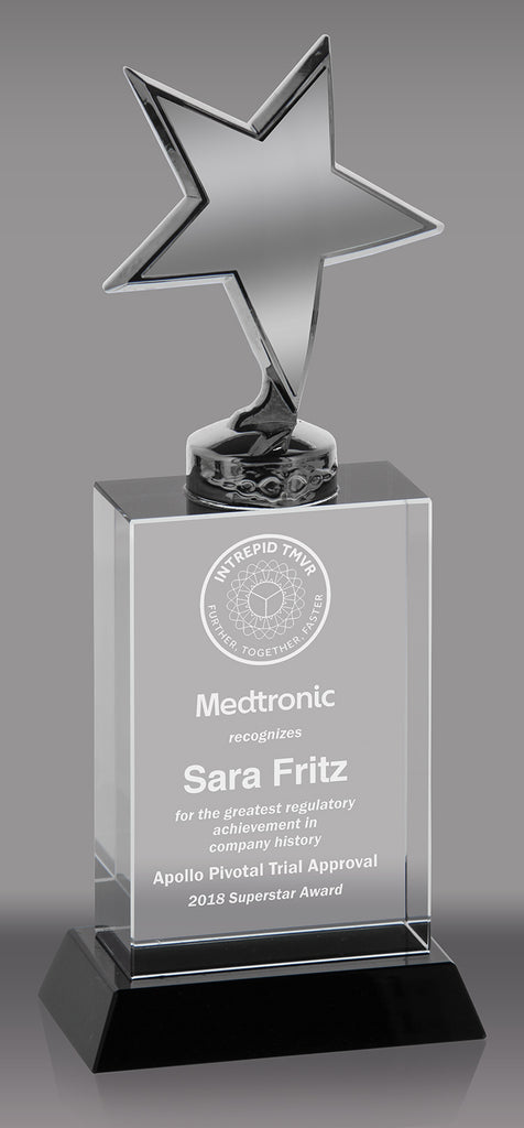 Silver Metal Star on Optical Crystal Block - 7.5 inch [CP961-7]