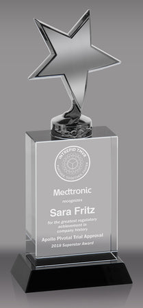 Silver Metal Star on Optical Crystal Block - 7.5 inch [CP961-7]