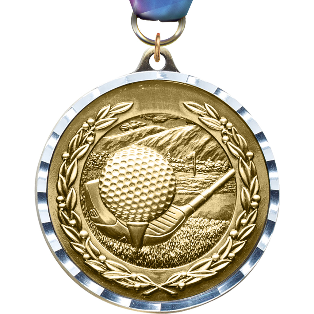 2.75 inch Golf Diecast Medal with Diamond Cut Border [MM275DC-GLG]