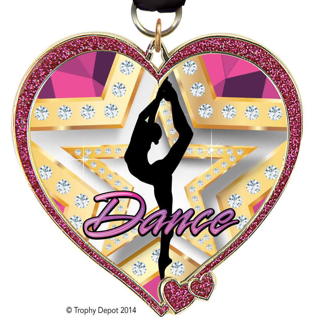 Heart Insert Medal- Pink Glitter [MHRT2-PNK]