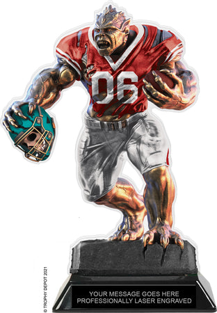 Beast Football Choose Your Number Acrylic Trophy - 8.5 inch Red [TACR85-BST-FB-RED-Q]