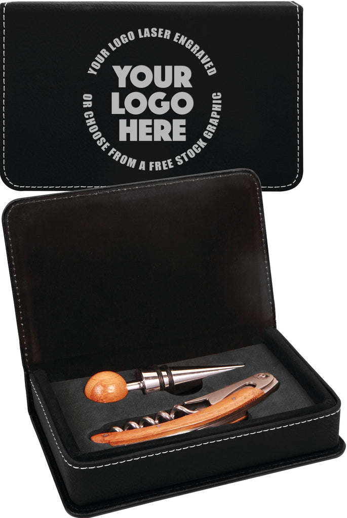 2 Piece Leatherette Wine Tool Set- Black [WTS19J]