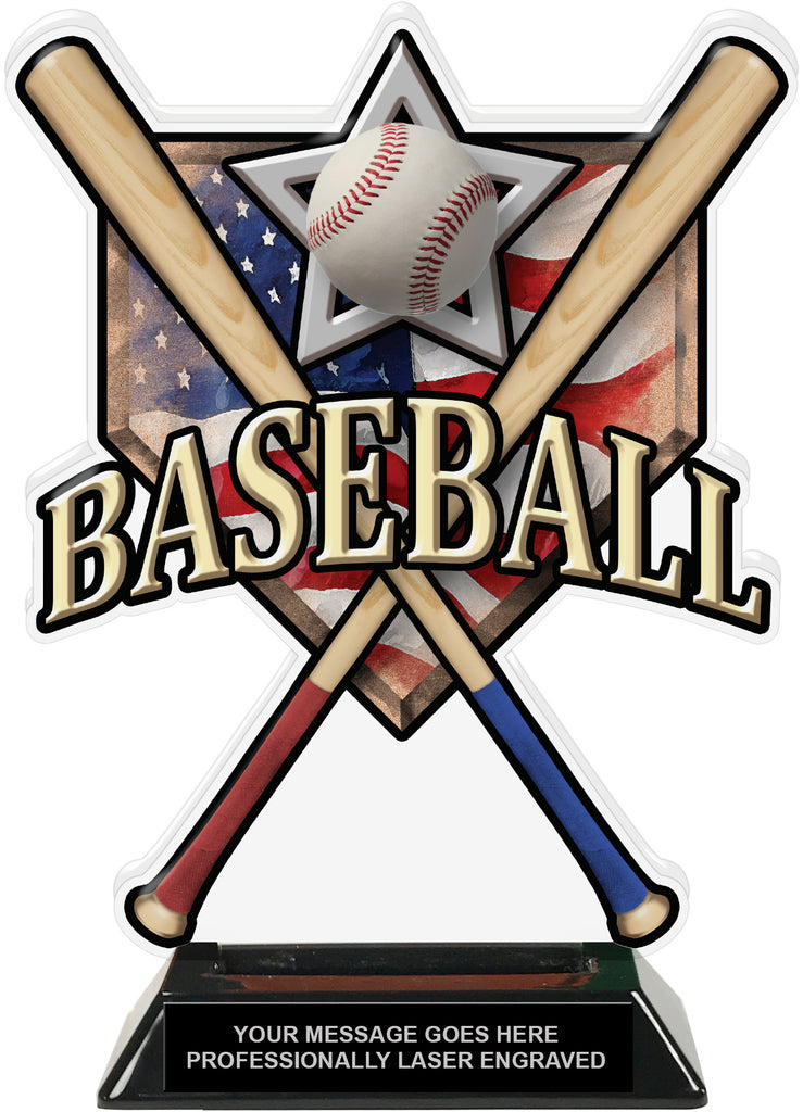 Baseball Home Plate Acrylic Trophy- 8.5 inch Wood Bats [TACR85-HP-BSW-Q]