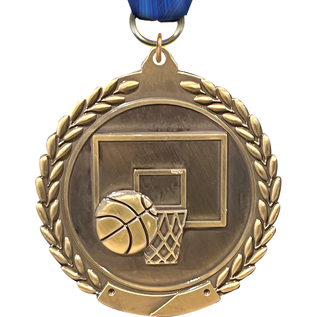 2.75 in Basketball Wreath Framed Medal [M311-BK]