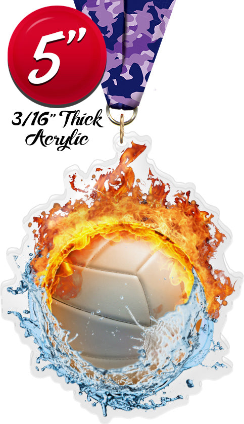 Volleyball Fire & Water Colorix-M Acrylic Medal [MACR5-FW-VB-Q]