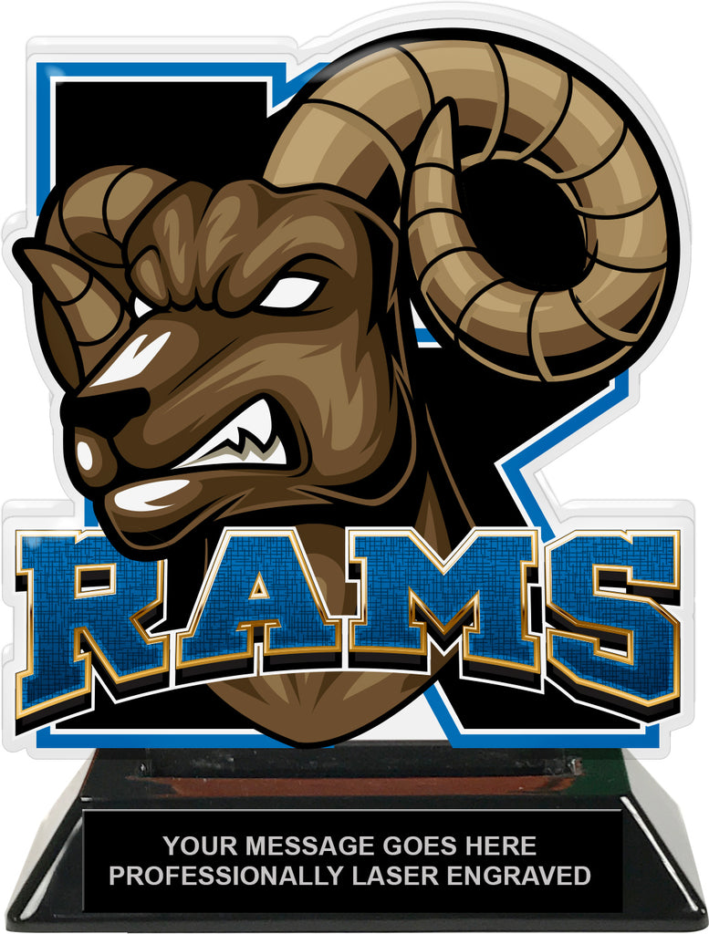 Rams Mascot Colorix-T Acrylic Trophy - 6.25 inch Blue [TACR6-MSCT-RAM-BLU-Q]