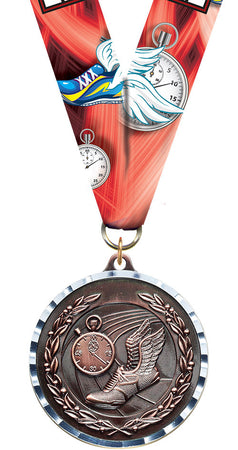 Track Diecast Medal with Diamond Cut Border- Bronze [MM2DC-TK-B]