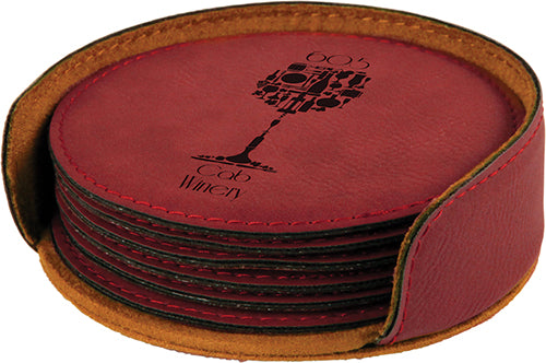Rose Round Leatherette 6-Coaster Set [CTSTJCI-407]