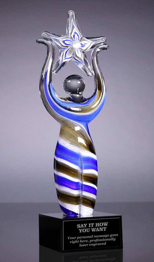 Art Glass Star Achiever Trophy - Blue & Gray 12" AGJ63-12
