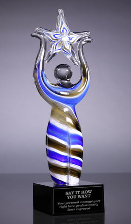 Art Glass Star Achiever Trophy - Blue & Gray 12" AGJ63-12