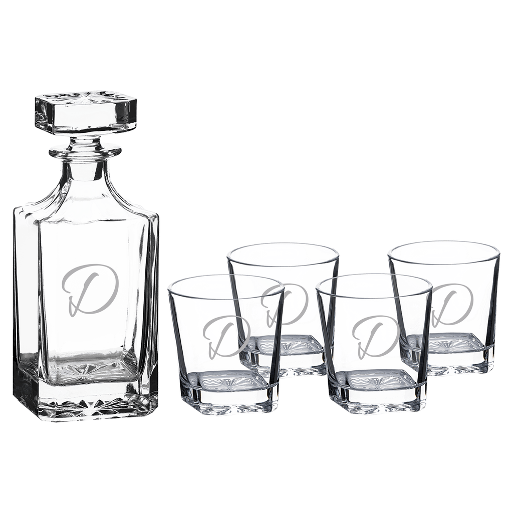 25oz Square Glass Decanter Set with Four 11 oz. Glasses [DWJ301S]