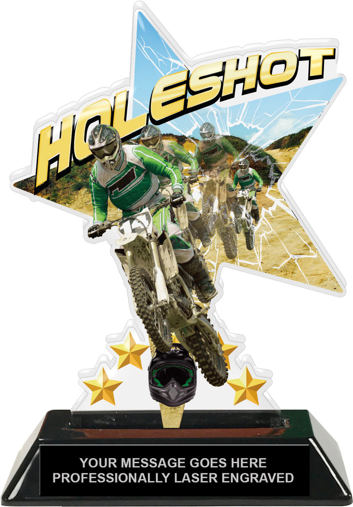 Motocross Holeshot Shattered Star Colorix Acrylic Trophy- 7 inch [TACR7-STR-DBHS-Q]