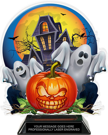 Halloween Pumpkin & Ghosts Colorix-T Acrylic Trophy- 8.25 inch [TACR8-HLWN-PMP-Q]