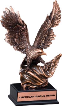 Eagle Holding American Flag Bronze Resin Trophies