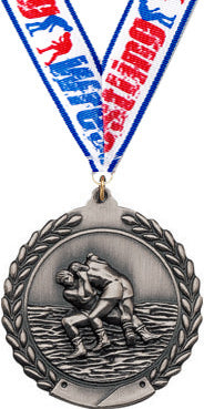 2.75 in Wrestling Wreath Framed Medal- Silver [M311-WS-S]