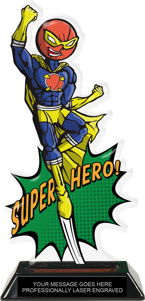 Lacrosse Male Super Hero Acrylic Trophy- 10 inch [TACR10-SH-LAXM-Q]