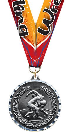 Wrestling Diecast Medal with Diamond Cut Border- Silver [MM2DC-WS-S]