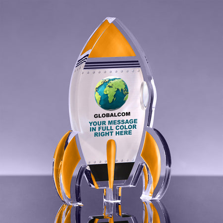 Orange Full Color Rocket Acrylic Award - 5 inch [AFCRKT-ORG-5-Q]