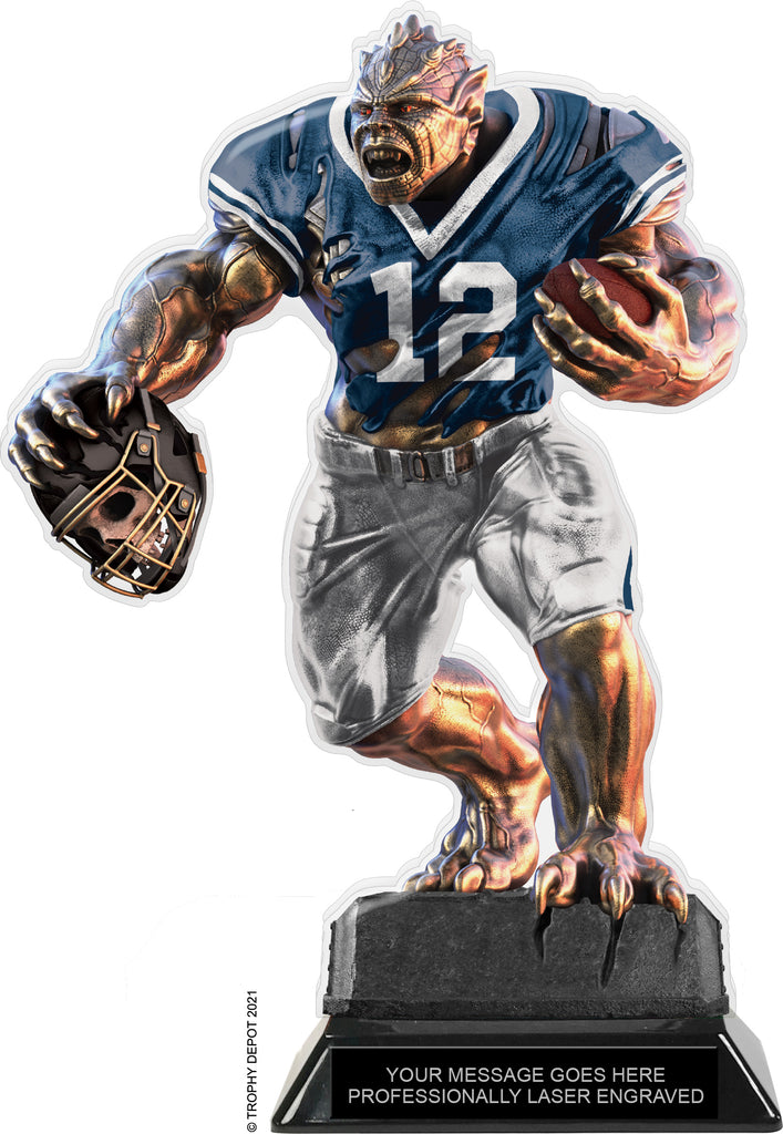 Beast Football Choose Your Number Acrylic Trophy - 10 inch Navy [TACR10-BST-FB-NVY-Q]