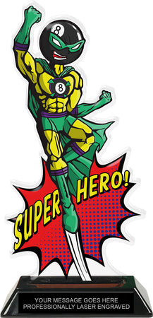 Billiards 8 Ball Male Super Hero Acrylic Trophy- 10 inch [TACR10-SH-BL8M-Q]