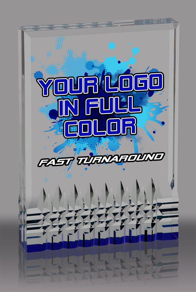 Custom Reflective Base Acrylic Award - Blue 4.25x6 inch [ACRS-4B-FC]