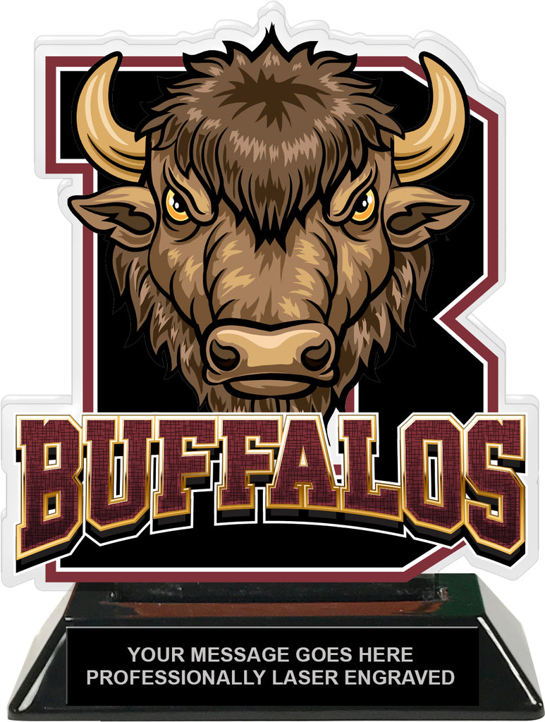 Buffalos Mascot Colorix-T Acrylic Trophy - 6.25 inch Maroon [TACR6-MSCT-BUF-MRN-Q]