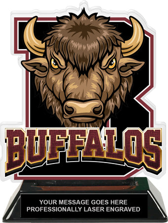 Buffalos Mascot Colorix-T Acrylic Trophy - 6.25 inch Maroon [TACR6-MSCT-BUF-MRN-Q]