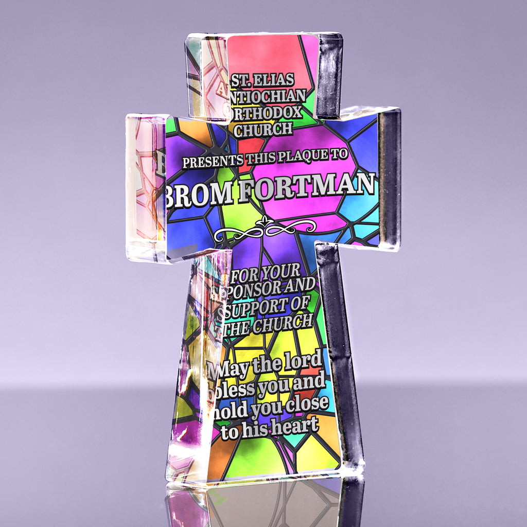 1 inch Thick Stained Glass Acrylic Cross Award - Pastel - 9 inch [ATCRS19-SG3-Q]
