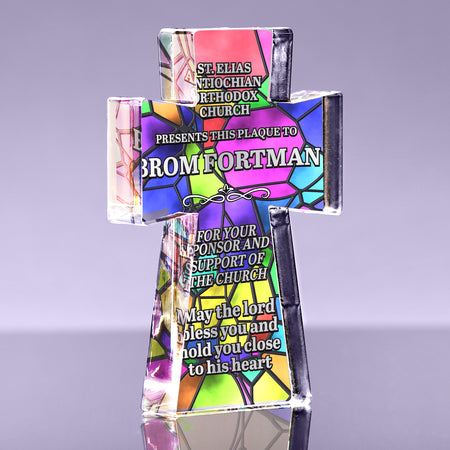 1 inch Thick Stained Glass Acrylic Cross Award - Pastel - 9 inch [ATCRS19-SG3-Q]
