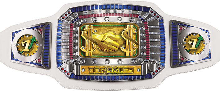 Top Sales Champion Award Belt- White & Silver [CAB-52-WHT-SAL]