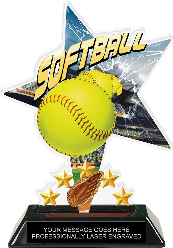 Softball Shattered Star Colorix Acrylic Trophy- 7 inch [TACR7-STR-SB-Q]