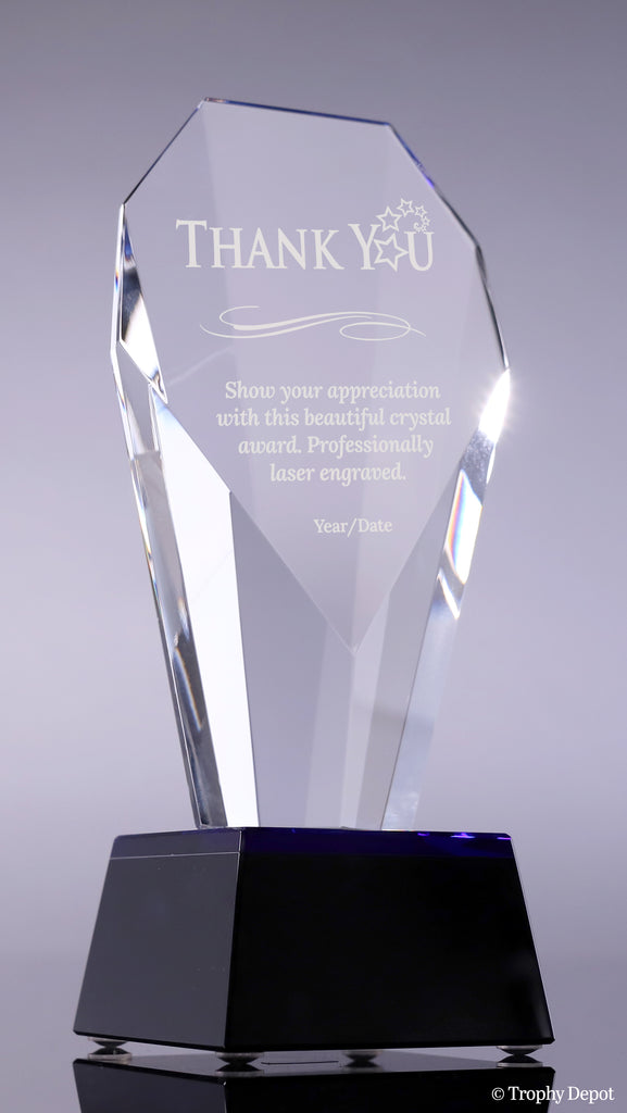 Faceted Crystal Fan Award with Blue Accents - 8.5 inch [CM634]