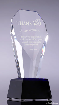 Faceted Crystal Fan Award with Blue Accents - 8.5 inch [CM634]