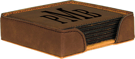 Dark Brown Square Leatherette 6-Coaster Set [CTSTJSQ-240]