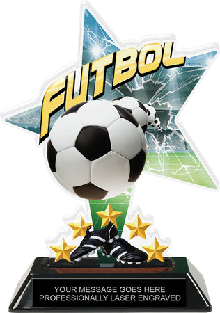 Futbol Shattered Star Colorix Acrylic Trophy- 7 inch [TACR7-STR-FUTBL-Q]