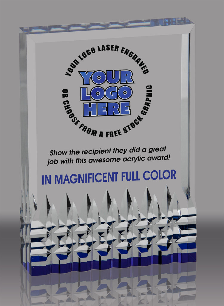 Custom Reflective Blue Base Acrylic Award - 3.5x5 inch [ACRS-3B-FC]