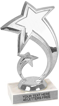 Silver Double Shooting Star figure on Marble Base Trophy [TDS-W-S]
