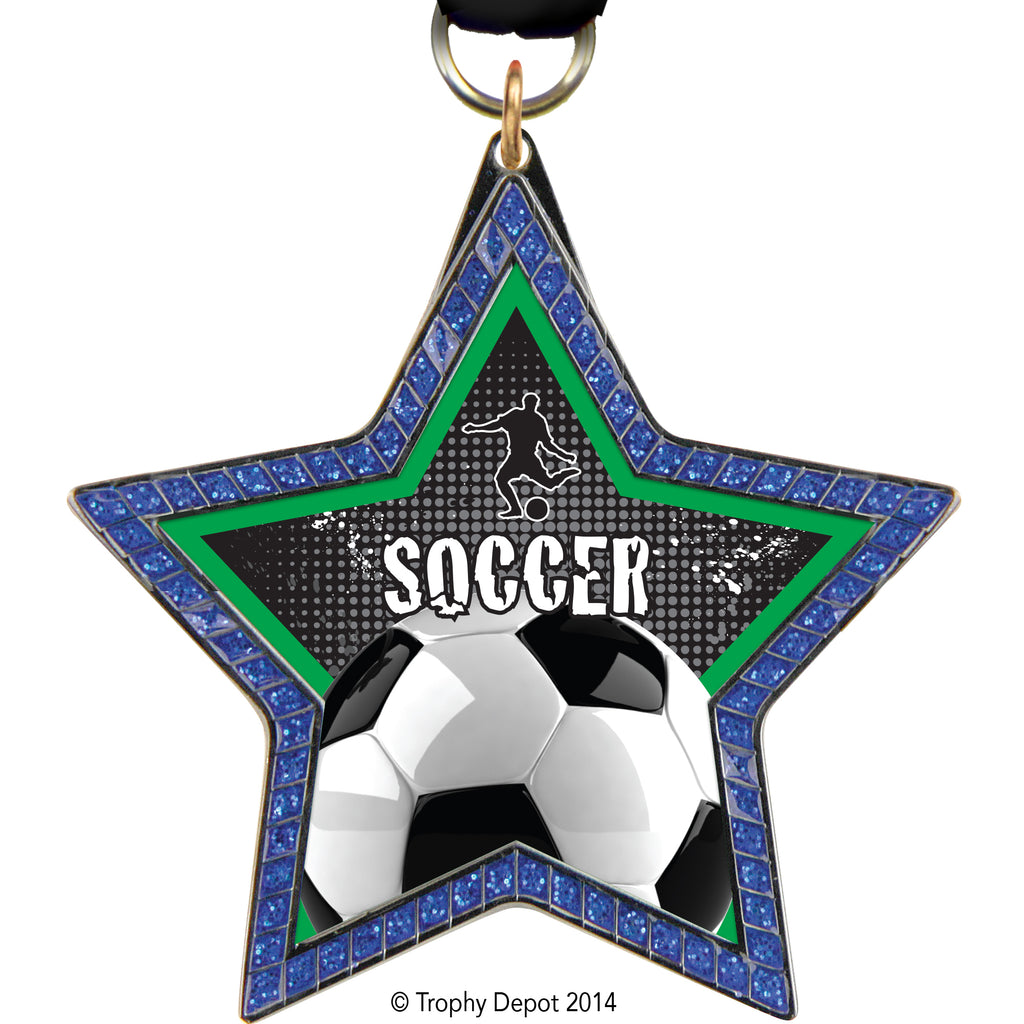 Blue Sparkle Star-Shaped Black Nickel Finish Insert Medal [MBLKSTR-BLU]