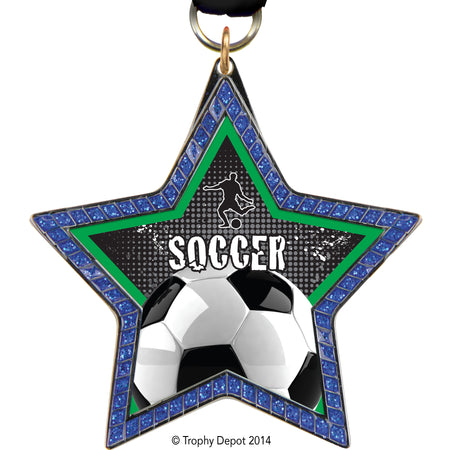 Blue Sparkle Star-Shaped Black Nickel Finish Insert Medal [MBLKSTR-BLU]