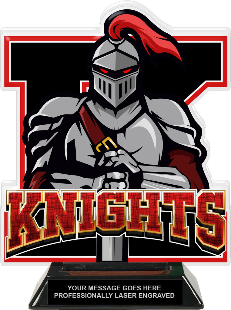 Knights Mascot Colorix-T Acrylic Trophy - 8.25 inch Red [TACR8-MSCT-KNGT-RED-Q]