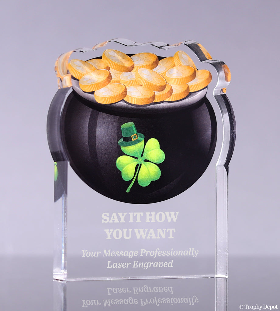 St. Patrick's Day Pot of Gold Acrylic Award - 4 inch [ATSTPAT-4]