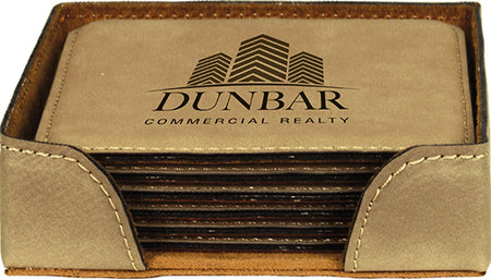 Light Brown Square Leatherette 6-Coaster Set [CTSTJSQ-239]