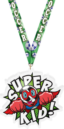 Soccer Super Kid In Flight Acrylic Medal- 5 Inch [MACR5-SHKD-SCM-Q]