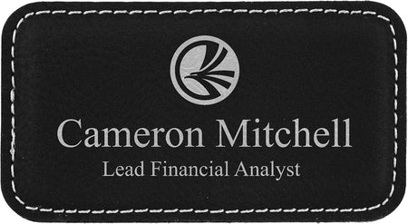 Leatherette Large Rectangle Badge - Black/Silver [BJRCTL-9]