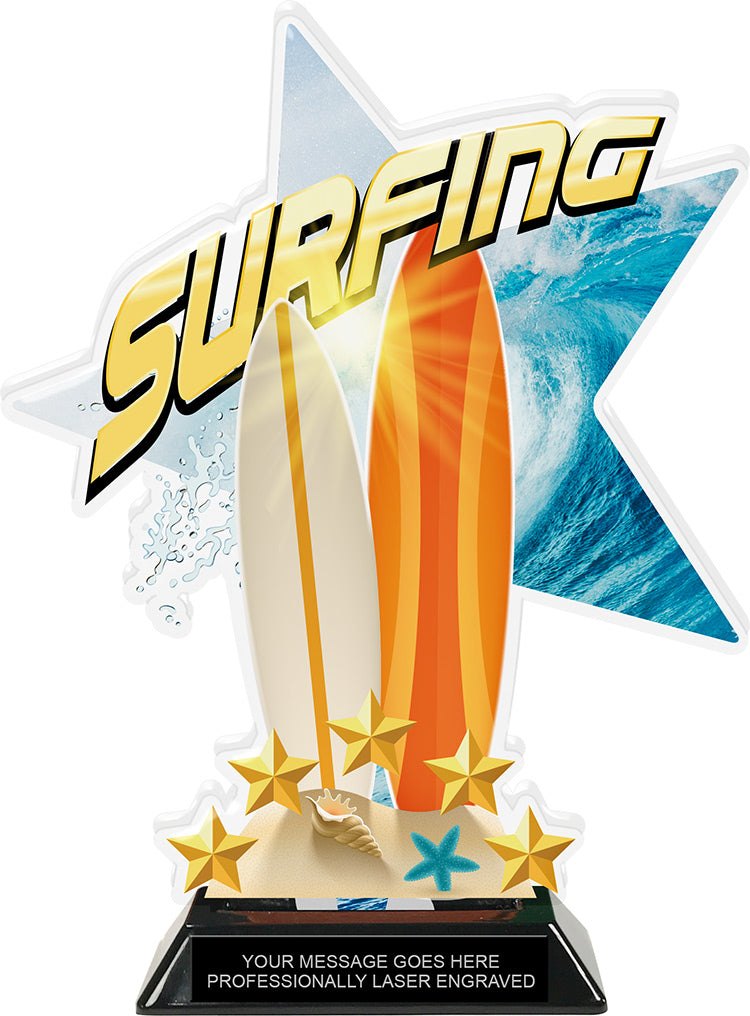 Surfing Shattered Star Colorix Acrylic Trophy- 10 inch [TACR10-STR-SRF-Q]