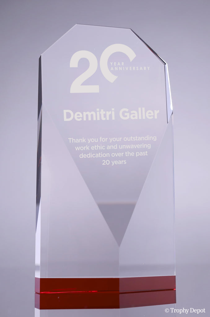 Diamond Faceted Crystal Award with Red Accents - 8.5 inch [CM54-RED-8]