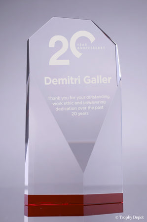 Diamond Faceted Crystal Award with Red Accents - 8.5 inch [CM54-RED-8]